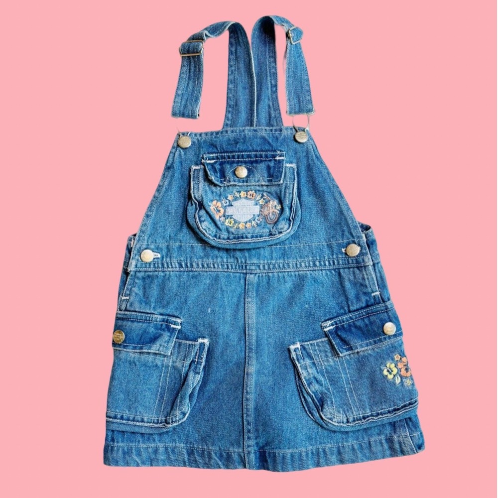 Vintage Harley Davidson Denim Overalls Dress, Kids 4T, 1990s